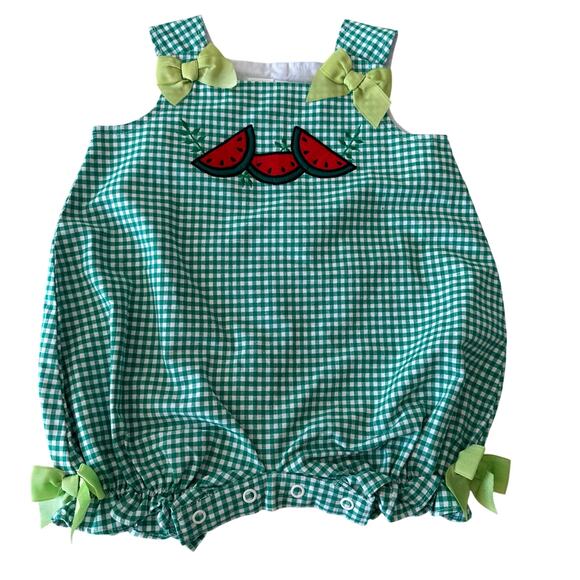 URit Watermelon Gingham Bubble Romper - 3-6 Months - Picture 1 of 7